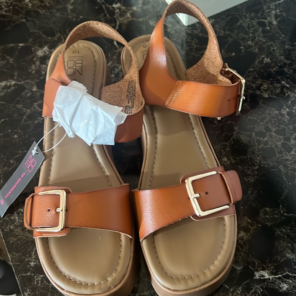 No Boundries memory foam wedge platform heels,  cognac color